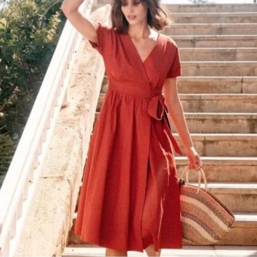 Sezane Rust Red Wrap-Style Midi Dress - Picture 9 of 9